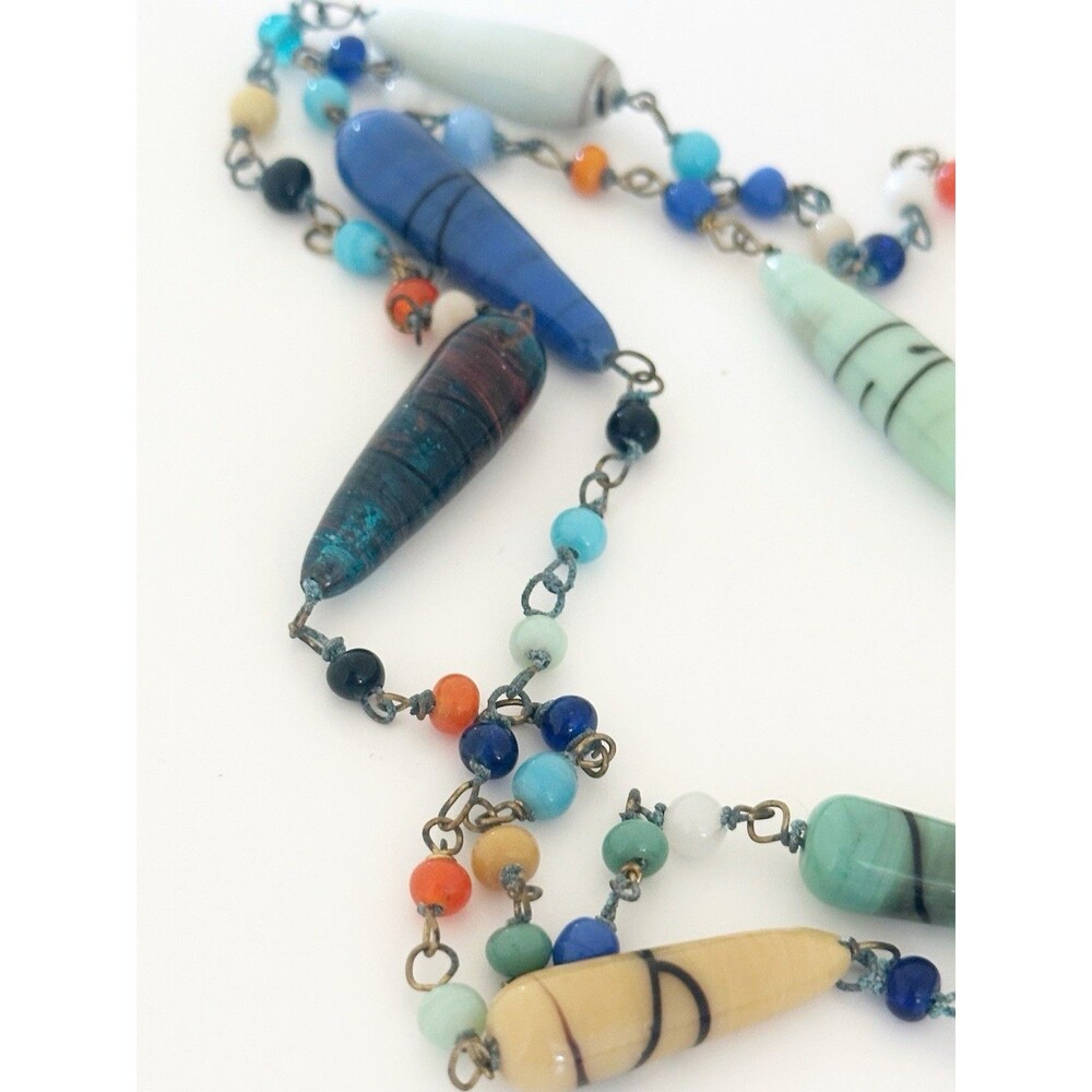 Vintage Czech Bohemian Glass Bead Necklace 52" Opera Length Torpedo bead art - Picture 5 of 5